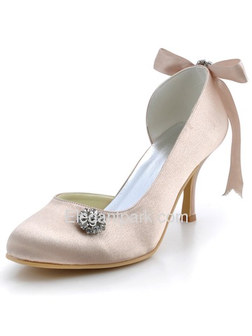 Elegantpark Pumps Rhinestone Spool Heel Satin Wedding Bridal Shoes (E0618)