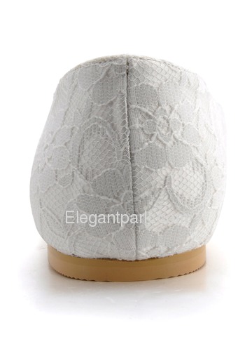 Elegantpark White Almond Toe Lace Flat Wedding Evening Party Shoes (EP11106)