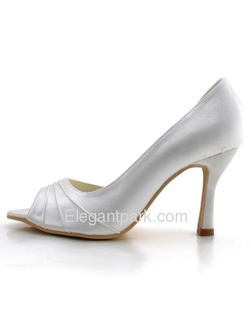 Elegantpark White Peep Toe Stiletto Heel Satin Reception Shoes (EL-1819)