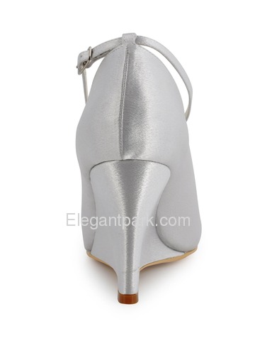 Elegantpark Silver Round Toe Buckle Wedges Satin Wedding Bridal Party Shoes (A610)