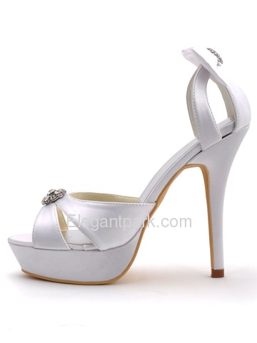 Elegantpark White Open Toe Rhinestones Stiletto Heel Platform Wedding Bridal Bowknots Sandals (EP2116-PF)