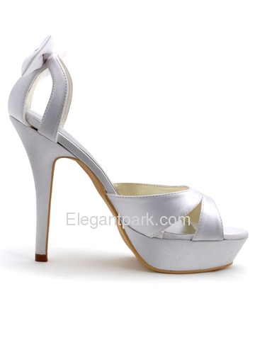 Elegantpark White Satin Platform Wedding Party Sandals with Rhinestones Bowknots on the Heelpiece (EP2120-PF)