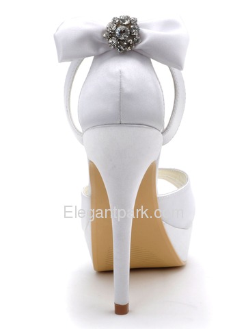 Elegantpark White Satin Platform Wedding Party Sandals with Rhinestones Bowknots on the Heelpiece (EP2120-PF)