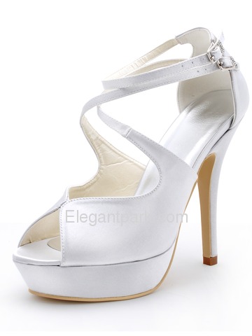 Elegantpark White High Heel Shoes Peep Toe Cross Straps Stiletto Heel Platform Satin Wedding Sandals (EP2128-PF)