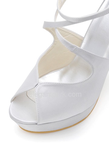 Elegantpark White High Heel Shoes Peep Toe Cross Straps Stiletto Heel Platform Satin Wedding Sandals (EP2128-PF)