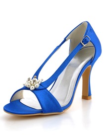 Elegantpark Blue Open Toe Stiletto Heel Satin Wedding Evening Party Shoes