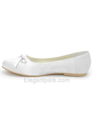 Elegantpark White Round Toe Bow Flat Heel Satin Wedding Shoes (EP2135)