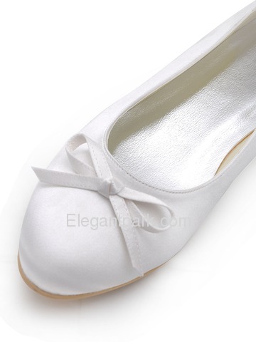 Elegantpark White Round Toe Bow Flat Heel Satin Wedding Shoes (EP2135)