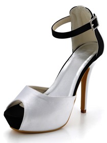 Elegantpark Black and White Peep Toe Ankle Strap Platform Stiletto Heel Wedding Pumps