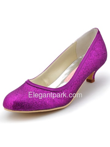 Elegantpark Closed Round Toe Pumps Glitter PU Prom Shoes (EP1077)