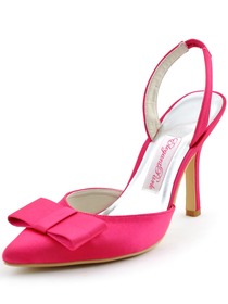 Elegantpark 2014 Sexy Hot Pink Pointed Toe Bow Slingback Stiletto Heel Satin Evening Party Woman Shoes