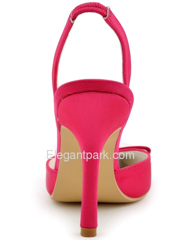Elegantpark 2014 Sexy Hot Pink Pointed Toe Bow Slingback Stiletto Heel Satin Evening Party Woman Shoes (HC1404)