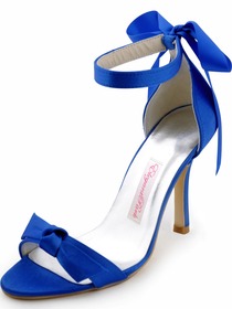 Elegantpark 2014 New Blue Open Toe Bow Ribbon Stiletto Heel Satin Evening Party Sandals