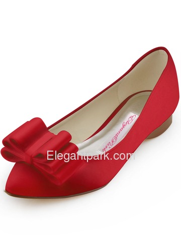 Elegantpark 2014 New Fashion Pointed Toe 3D Bows Satin Wedding Flats (FC1406)