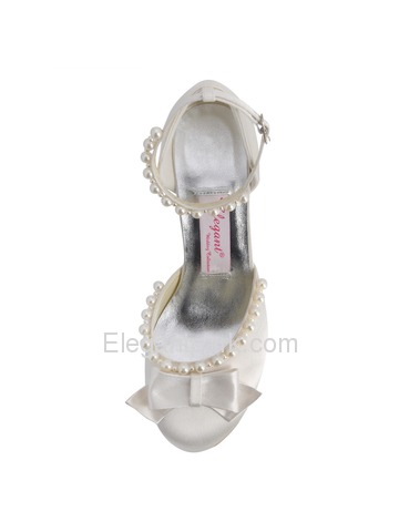 Elegantpark Satin Stiletto Heel Almond Toe Imitation Pearl Bridal Party Shoes With Bow (EP11067)