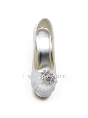 Elegantpark HC1413P Ivory Women Wedding Party Closed Toe Rhinestones Platform Stiletto Heel Lace Bridal Shoes (HC1413P)