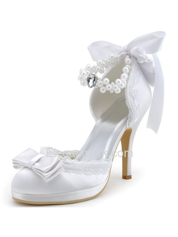 Elegant Closed Toe Stiletto Heel Bowknot Satin Bridal Evening Party Shoes A3202C-PF (A3202C-PF)