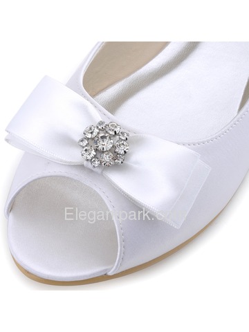 Elegantpark White Peep Toe Bowknot Rhinestone Flat Satin Wedding Evening Party Shoes (EP11102)