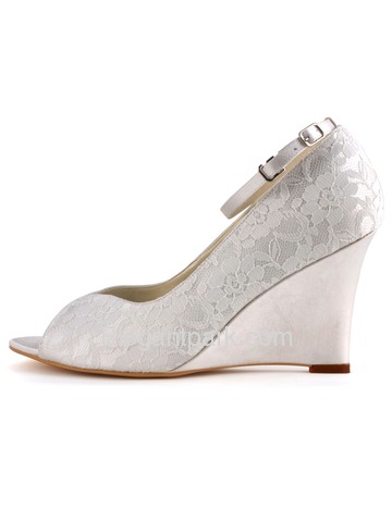 Elegantpark White Ivory Peep Toe Lace Satin Tie Wedges Wedding Bridal Shoes (WP1415)