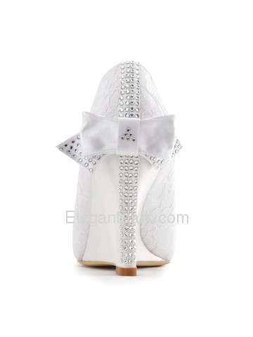 Elegantpark White Ivory Peep Toe Lace Satin Bow Rhinestones Wedges Wedding Bridal Shoes (WP1414)