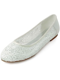 Elegantpark New Ivory Lace Flower Satin Closed Toe Flats Wedding Party Shoes