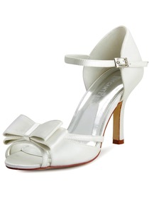 Elegantpark Ivory Satin Bow Open Toe High Heels Wedding Party Shoes