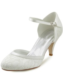 Elegantpark New White Ivory Lace Closed Toe High Heels Strap Wedding Party Shoes