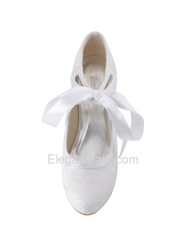 Elegantpark Ivory Closed Toe Women Ribbon Tie Mid Heel Lace Wedding Shoes(More color) (HC1521)