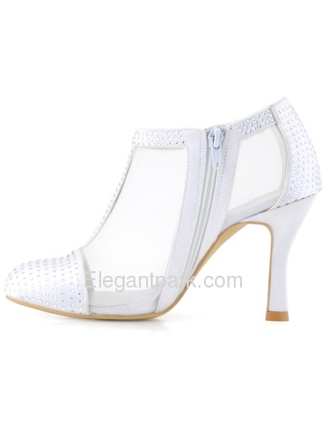 Elegantpark Women White Closed Toe Rhinestones Satin Wedding Pumps (HC1524)