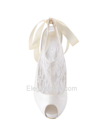 Elegantpark Women's Ivory Peep Toe Stiletto Heel Slingback Satin Lace Wedding Pumps (HP1525I)