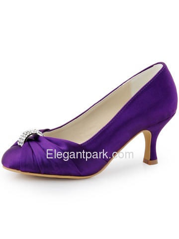 ElegantPark HC1526 Women's Round Toe Spool Heel Satin Rhinestones Wedding Evening Party Shoes (HC1526)