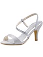ElegantPark Women's Silver Open Toe Slingback High Heel Rhinetons Satin Wedding Sandals