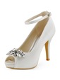 Elegantpark Women Buckle Leaves Platforms Peep Toe Satin Stiletto Heel Wedding Bridal Shoes