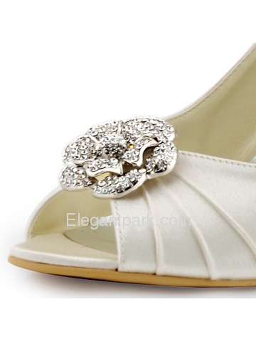 ElegantPark Ivory Women Peep Toe Detachable Flower Rhinestones Wedges Satin Wedding Bridal Shoes (WP1547)