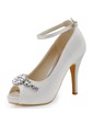 Elegantpark Ivory White Women Peep Toe Buckle Flower Platforms Stiletto Heel Bridal Shoes