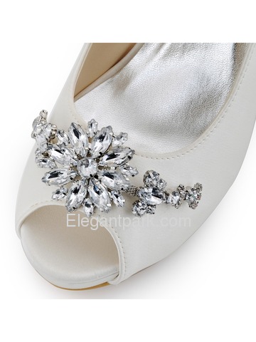 Elegantpark Ivory White Women Peep Toe Buckle Flower Platforms Stiletto Heel Bridal Shoes (HP1546I)