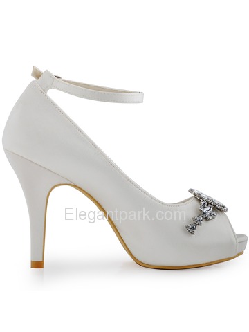 Elegantpark Ivory White Women Peep Toe Buckle Flower Platforms Stiletto Heel Bridal Shoes (HP1546I)