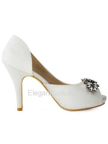 ElegantPark White Ivory Women Peep Toe Leaves Rhinestones High Heel Satin Bridal Wedding Shoes (HP1550I)