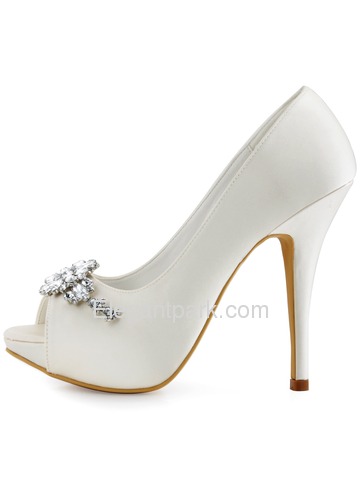 ElegantPark Peep Toe White Buckle Stiletto Heel Satin Women Wedding Shoes (HP1553I)