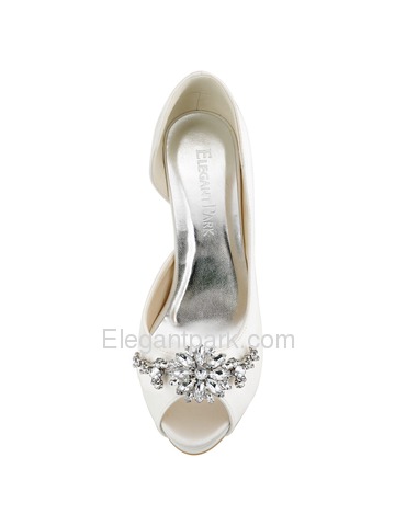 ElegantPark Women White Ivory Peep Toe Rhinestones High Heel Bridal Shoes (HP1552I)