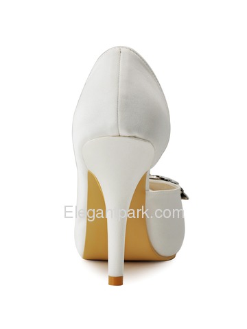 ElegantPark Women White Ivory Peep Toe Rhinestones High Heel Bridal Shoes (HP1552I)