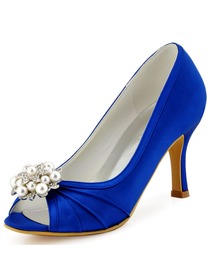 New ElegantPark Peep Toe High Heel Pearls & Rhinestones Shoes-clips Satin Evening Wedding Shoes