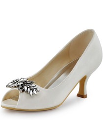 ElegantPark Women Satin Pupms Mid Heel Leaves Clips Buckle Wedding Bridal Shoes