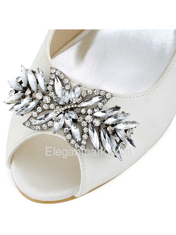 ElegantPark Women Satin Pupms Mid Heel Leaves Clips Buckle Wedding Bridal Shoes (HP1540)