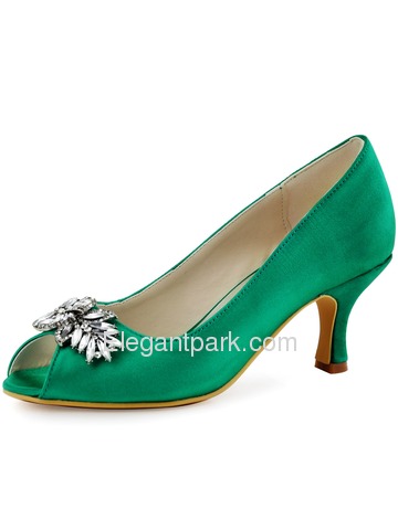 ElegantPark Women Satin Pupms Mid Heel Leaves Clips Buckle Wedding Bridal Shoes (HP1540)