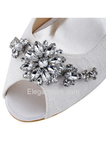ElegantPark Women Peep Toe Rhinestones Mid Heel Satin Wedding Bridal Shoes (HP1539)