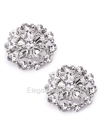 ElegantPark Silver Round Crystal Rhinestones Removable Wedding Party Shoe Clips Two Pieces Including
