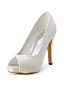 ElegantPark Peep Toe High Heel Platform Women Ivory Satin Wedding Bridal Shoes