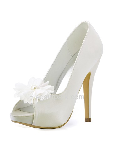 ElegantPark Women Peep Toe Stiletto Heel Removable Flower Pearls Shoe Clips Wedding Bridal Pumps (HP1561IAI)