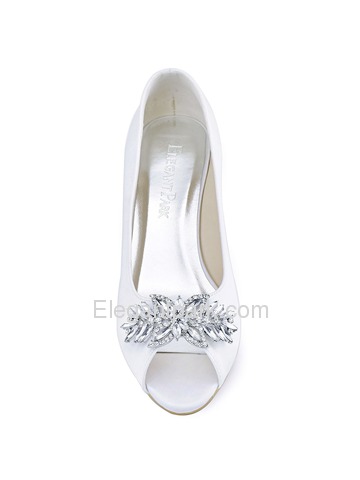 ElegantPark Women Peep Toe Mid Wedges Heels White Ivory Rhinestones Wedding Bridal Shoes (WP1564)
